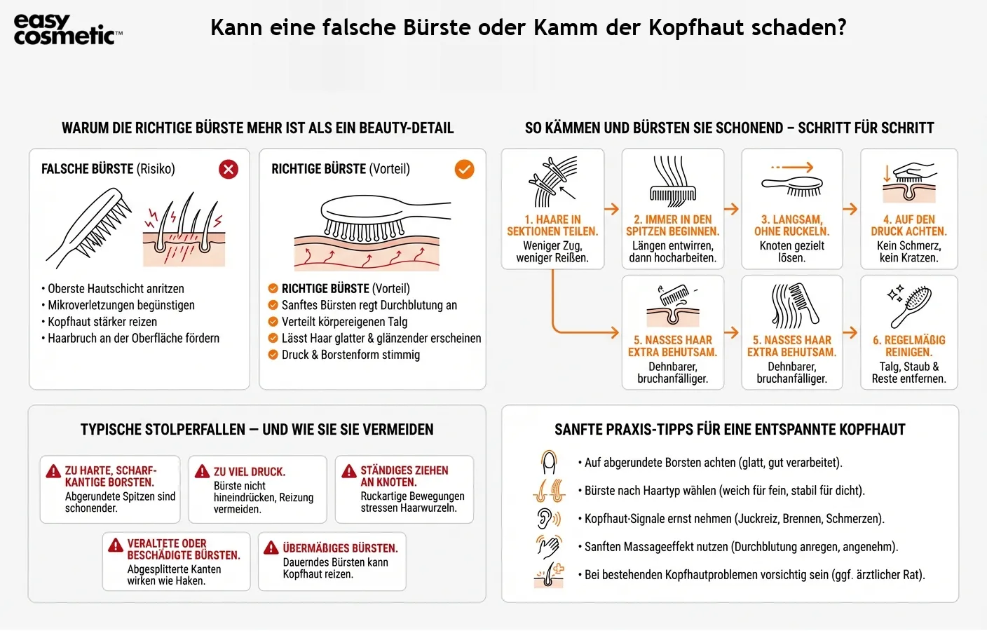 Kann eine falsche Bürste oder Kamm der Kopfhaut schaden?