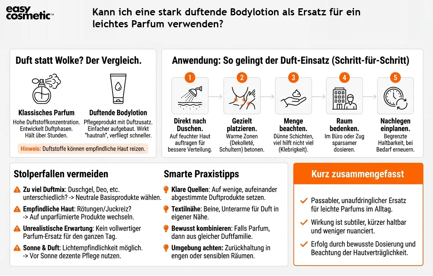 Kann ich eine stark duftende Bodylotion als Ersatz für ein leichtes Parfum verwenden?