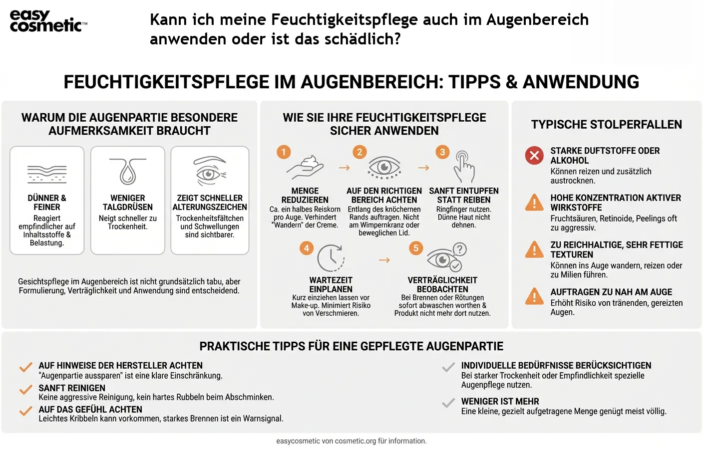 Kann ich meine Feuchtigkeitspflege auch im Augenbereich anwenden oder ist das schädlich?