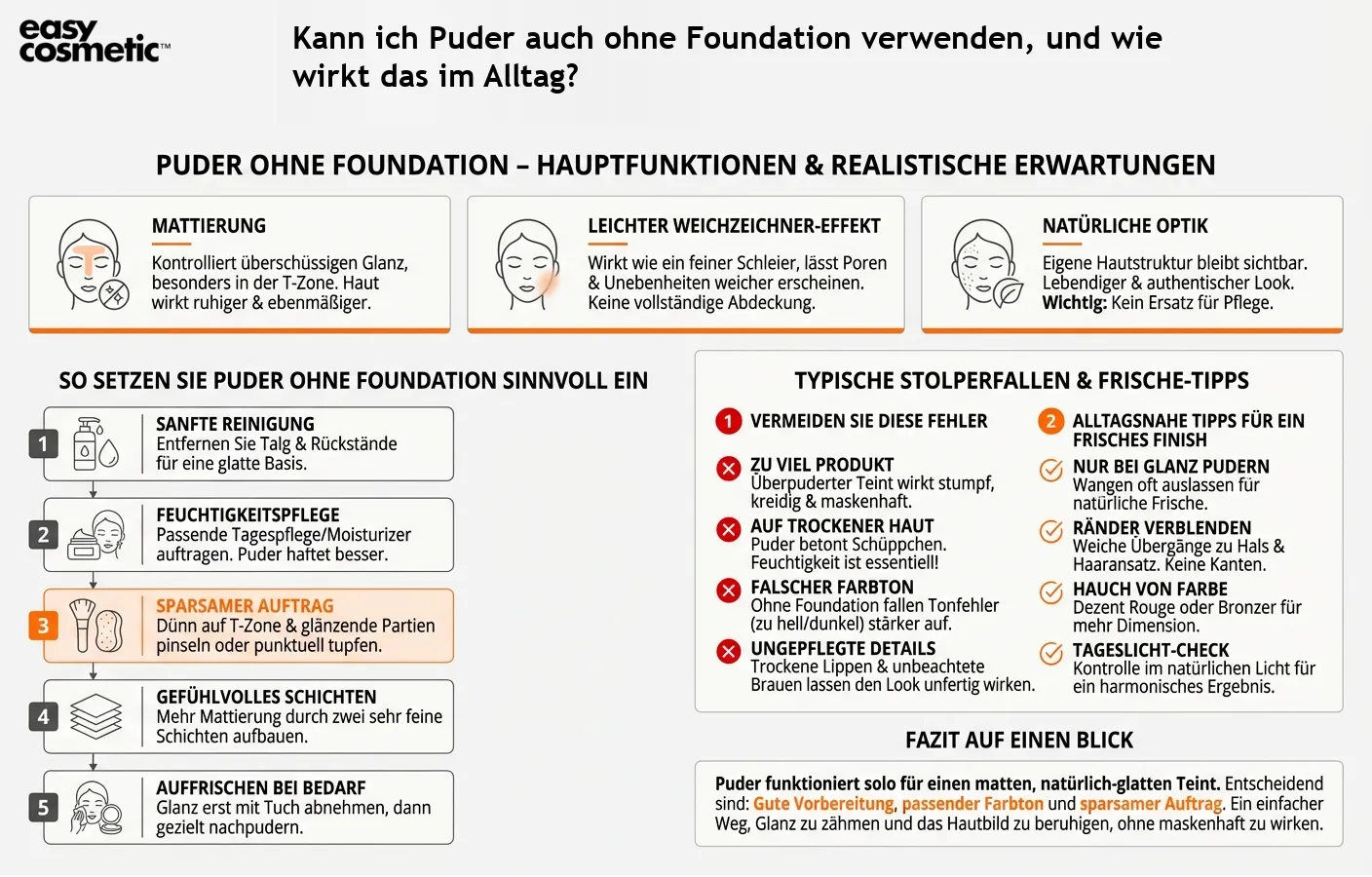 Kann ich Puder auch ohne Foundation verwenden, und wie wirkt das im Alltag?