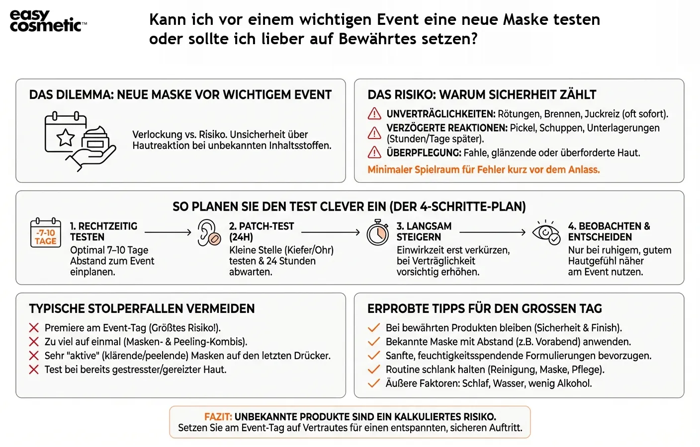 Kann ich vor einem wichtigen Event eine neue Maske testen oder sollte ich lieber auf Bewährtes setzen?