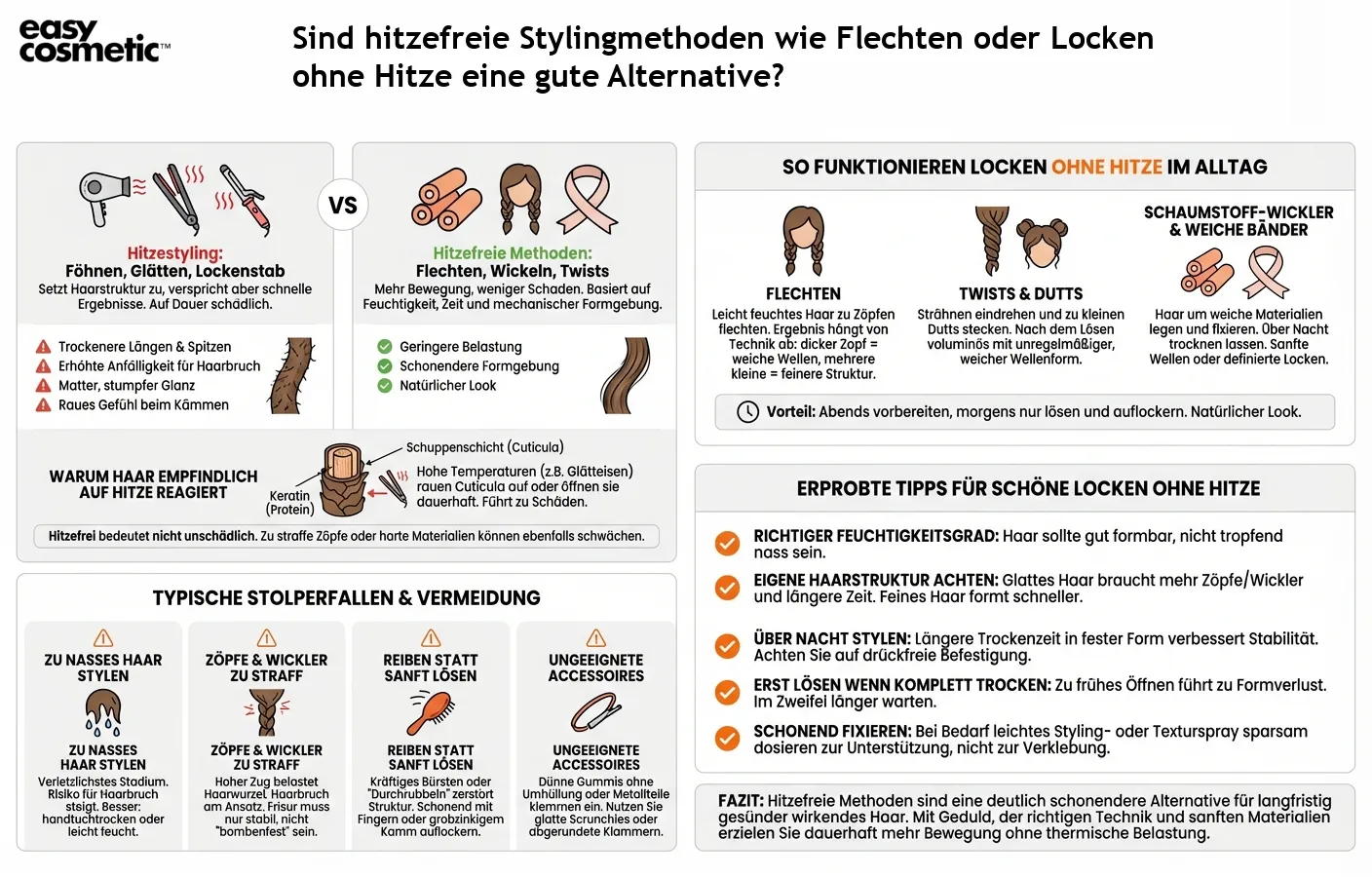Sind hitzefreie Stylingmethoden wie Flechten oder Locken ohne Hitze eine gute Alternative?
