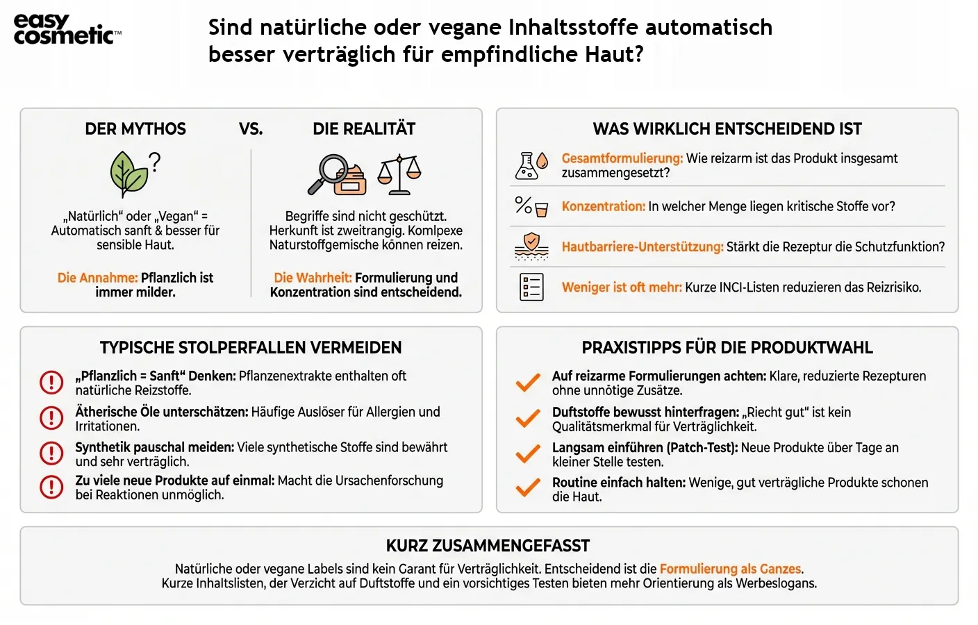 Sind natürliche oder vegane Inhaltsstoffe automatisch besser verträglich für empfindliche Haut?