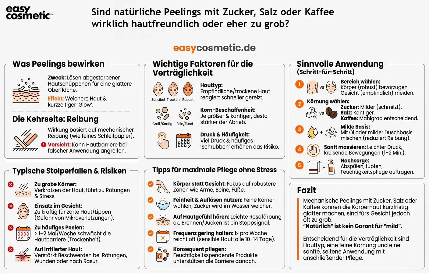 Sind natürliche Peelings mit Zucker, Salz oder Kaffee wirklich hautfreundlich oder eher zu grob?