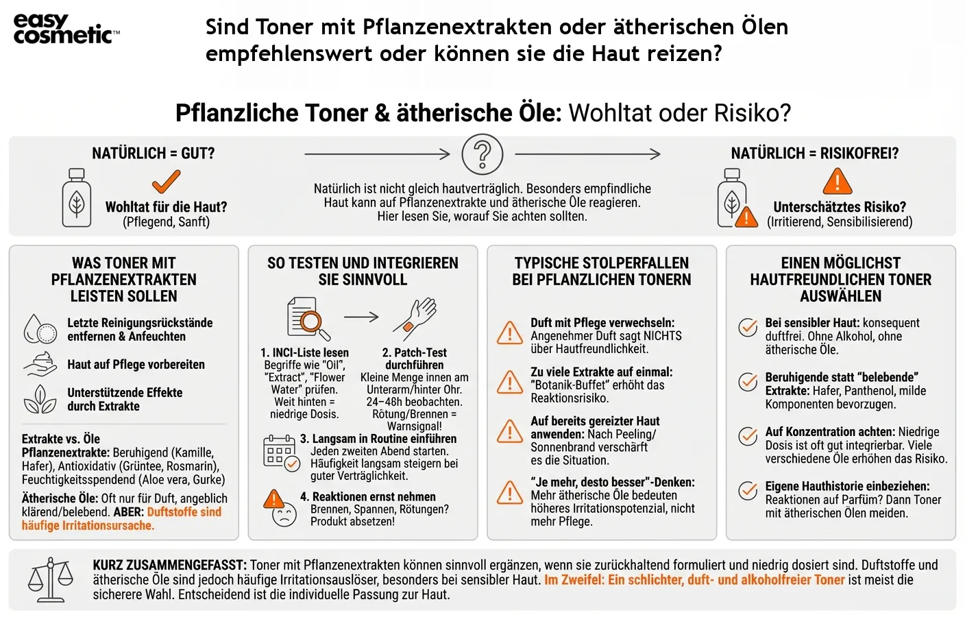 Sind Toner mit Pflanzenextrakten oder ätherischen Ölen empfehlenswert oder können sie die Haut reizen?
