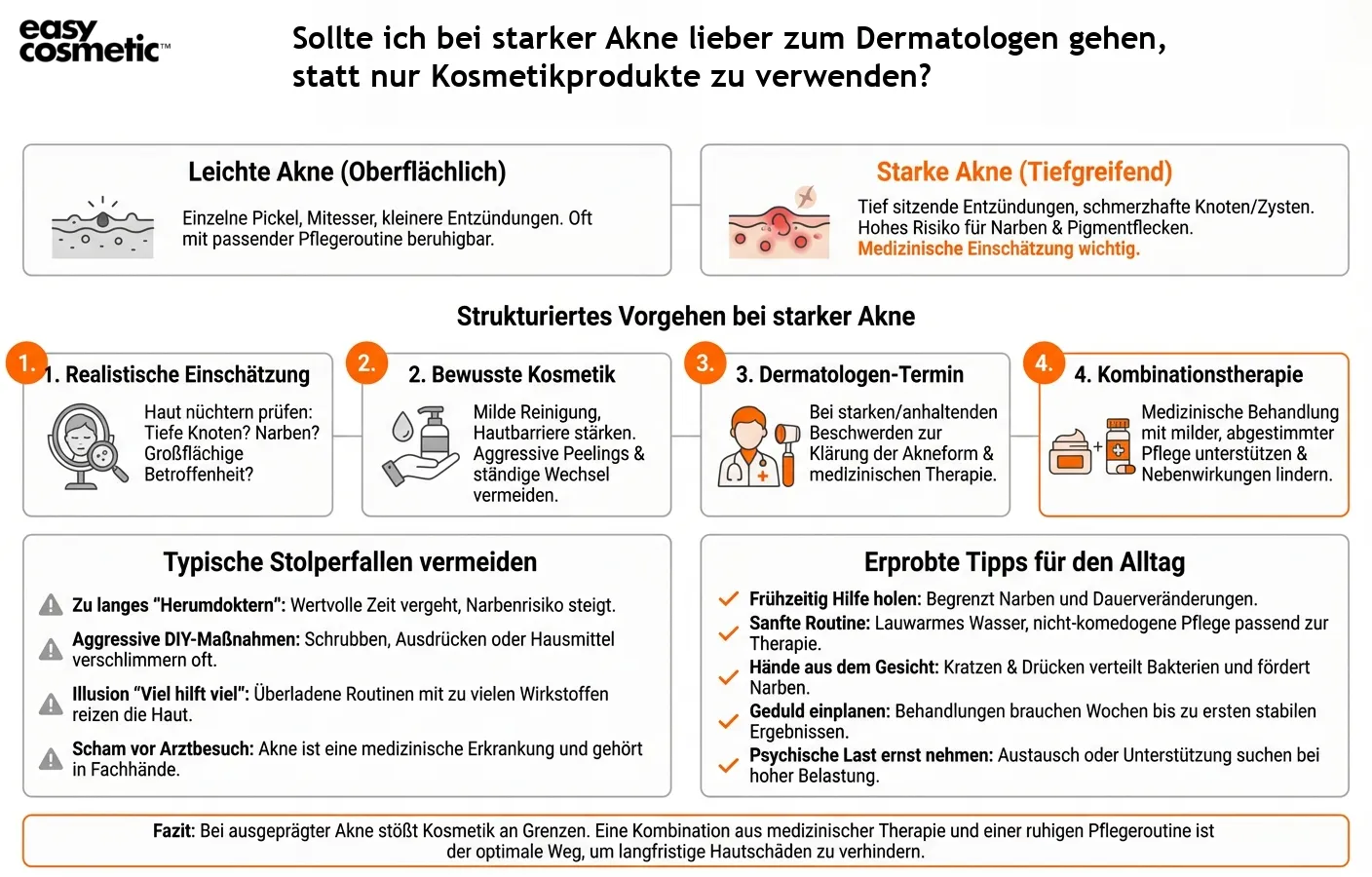 Sollte ich bei starker Akne lieber zum Dermatologen gehen, statt nur Kosmetikprodukte zu verwenden?