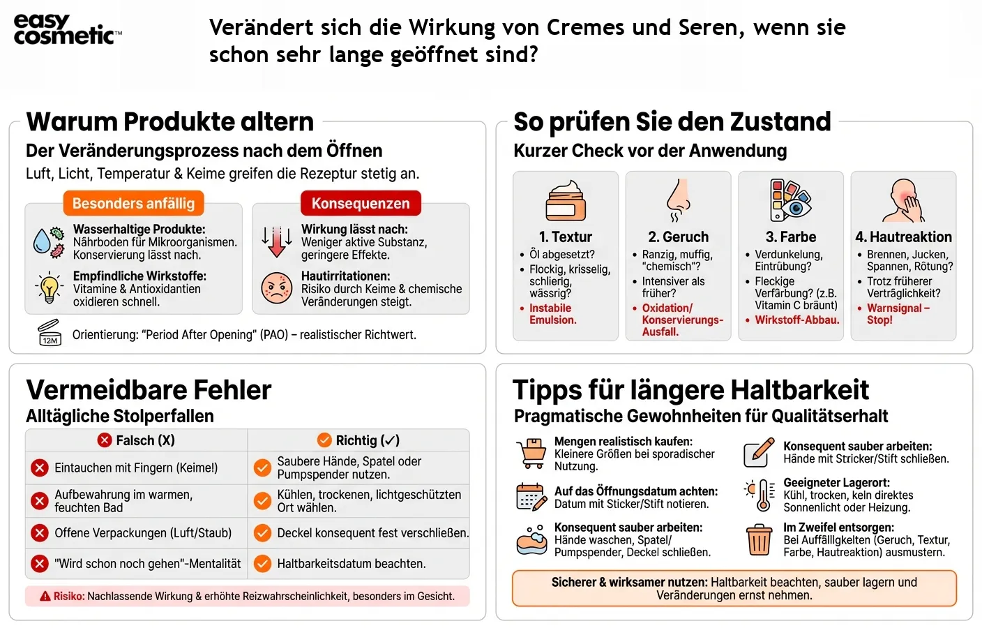 Verändert sich die Wirkung von Cremes und Seren, wenn sie schon sehr lange geöffnet sind?