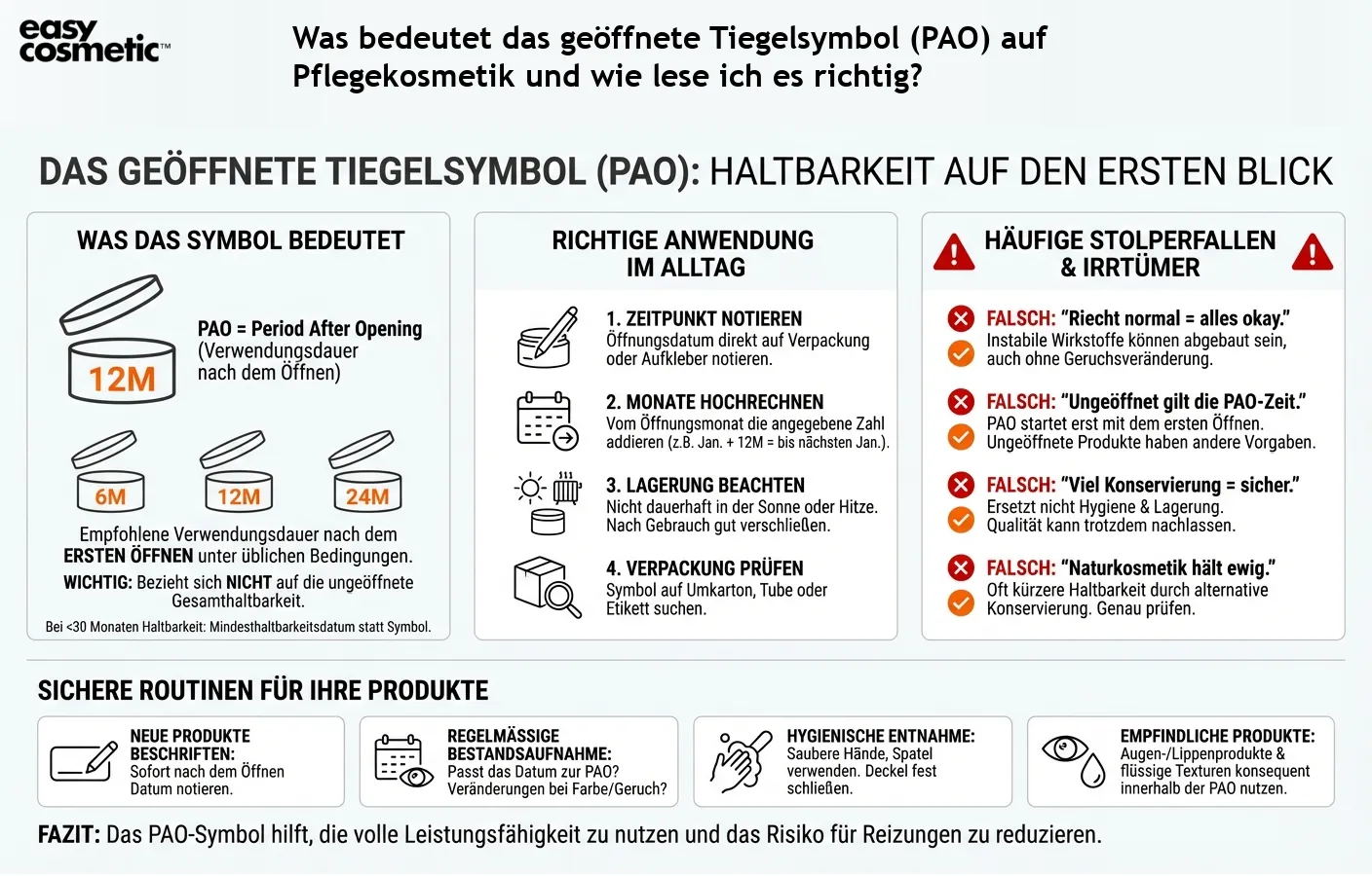 Was bedeutet das geöffnete Tiegelsymbol (PAO) auf Pflegekosmetik und wie lese ich es richtig?