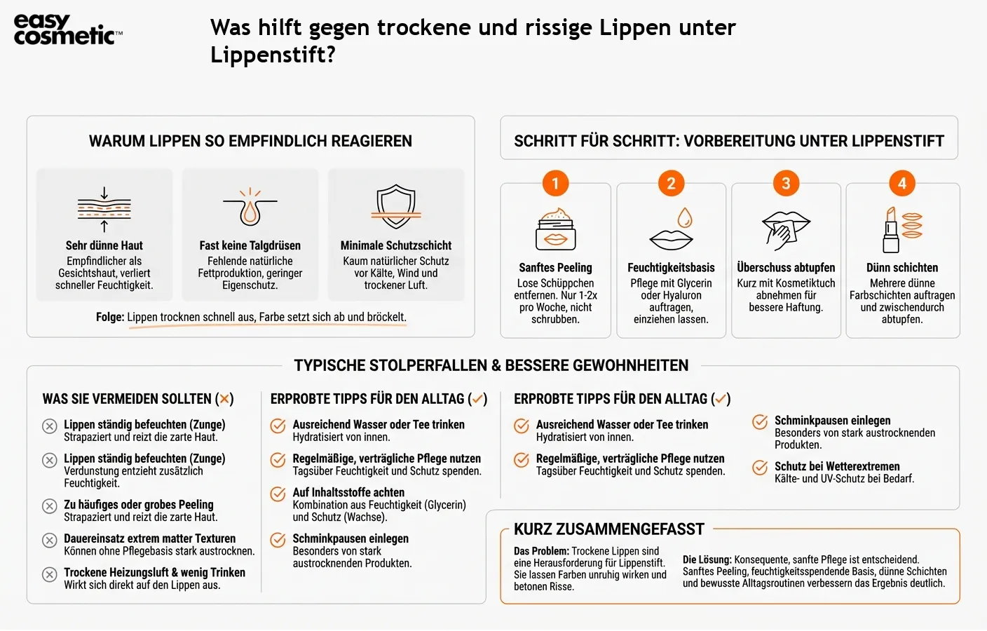 Was hilft gegen trockene und rissige Lippen unter Lippenstift?