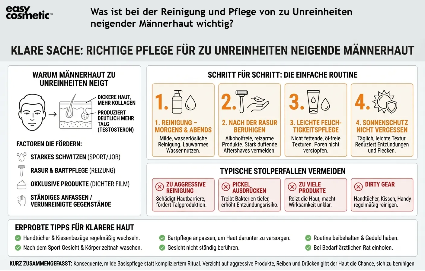 Was ist bei der Reinigung und Pflege von zu Unreinheiten neigender Männerhaut wichtig?