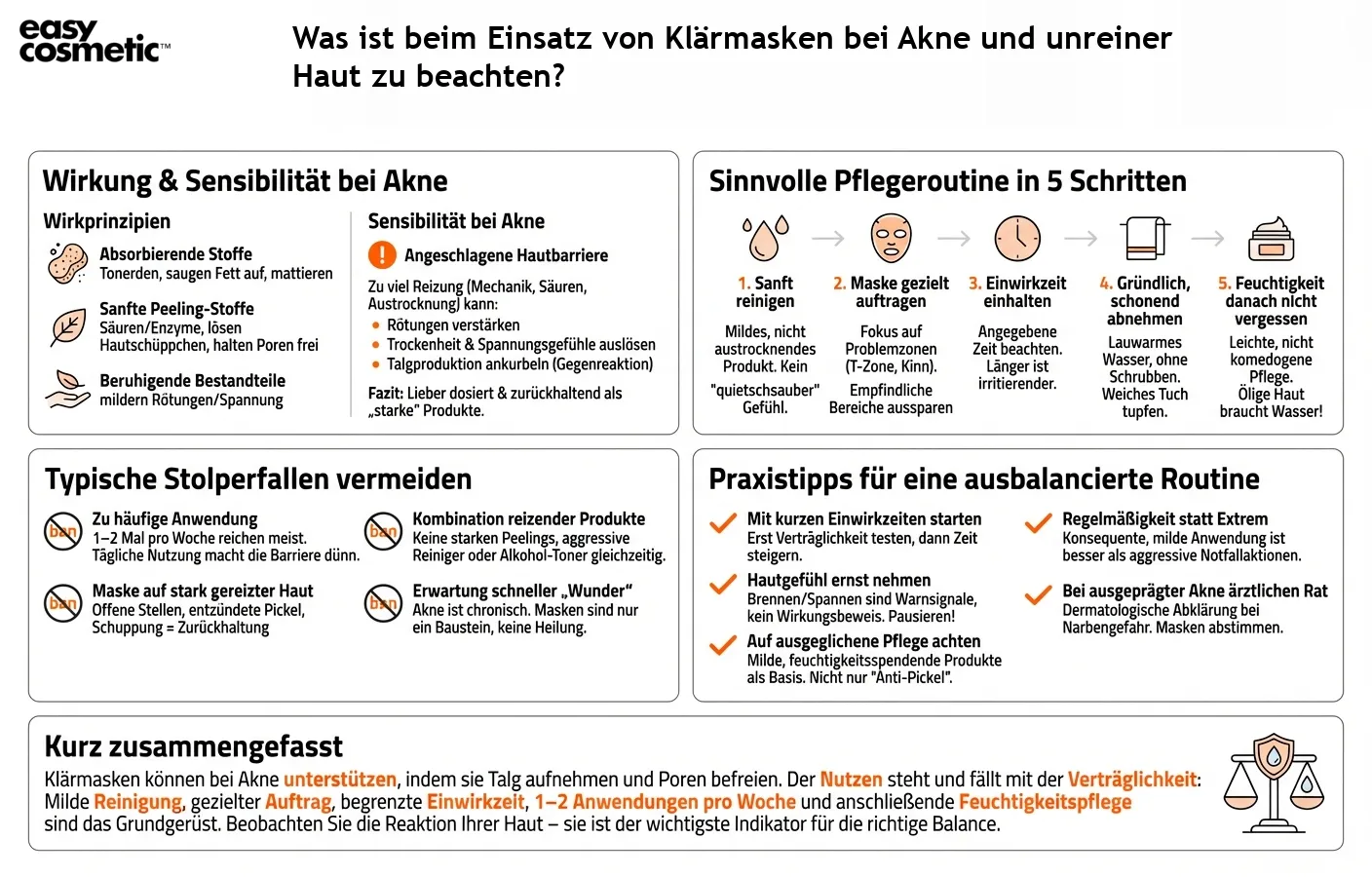 Was ist beim Einsatz von Klärmasken bei Akne und unreiner Haut zu beachten?