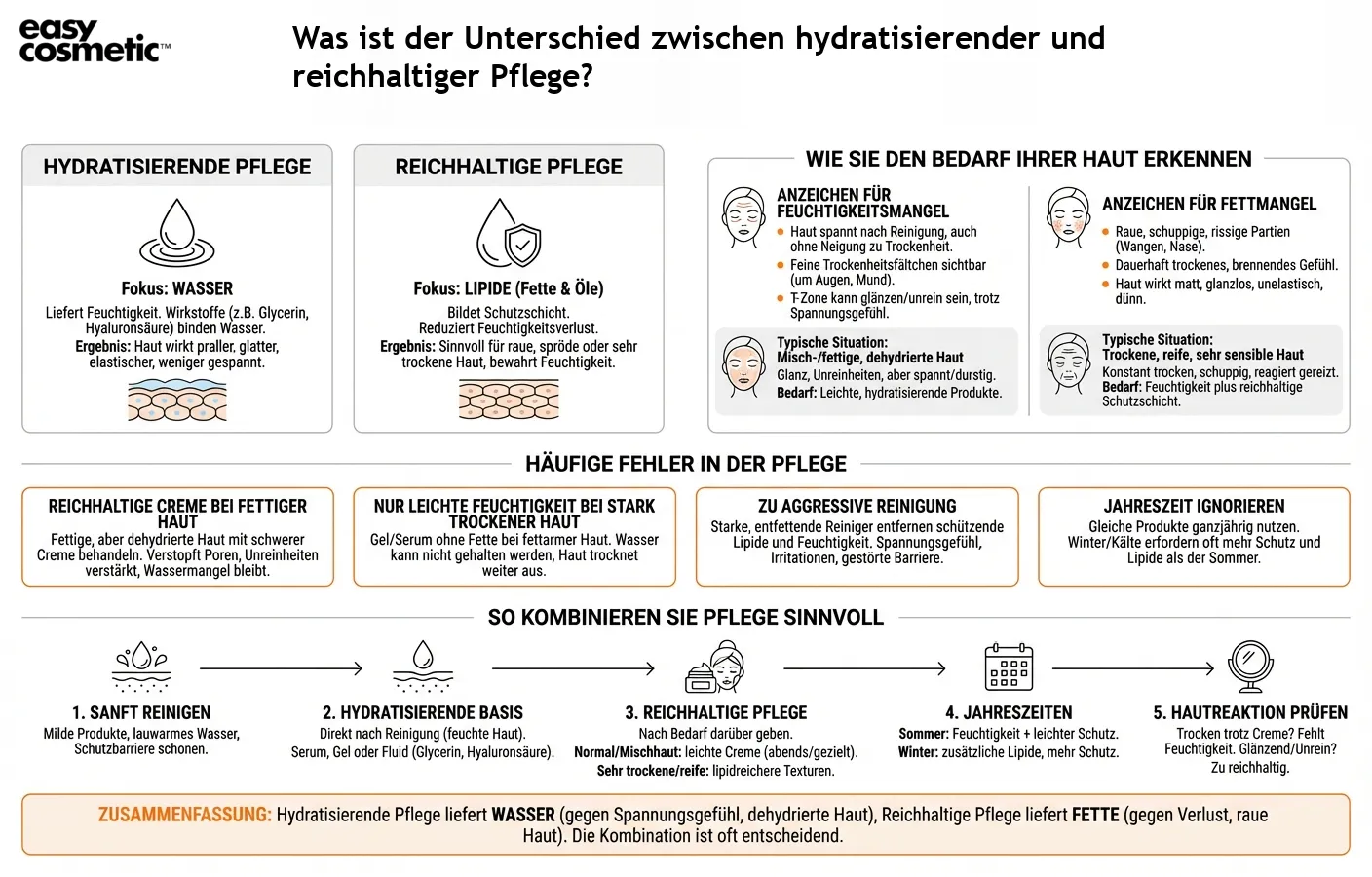 Was ist der Unterschied zwischen hydratisierender und reichhaltiger Pflege?