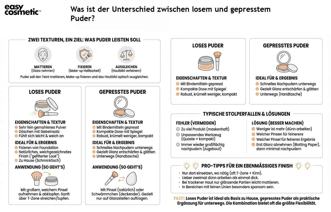 Was ist der Unterschied zwischen losem und gepresstem Puder?