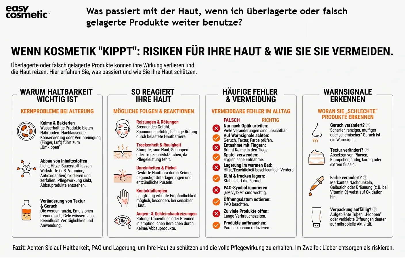 Was passiert mit der Haut, wenn ich überlagerte oder falsch gelagerte Produkte weiter benutze?