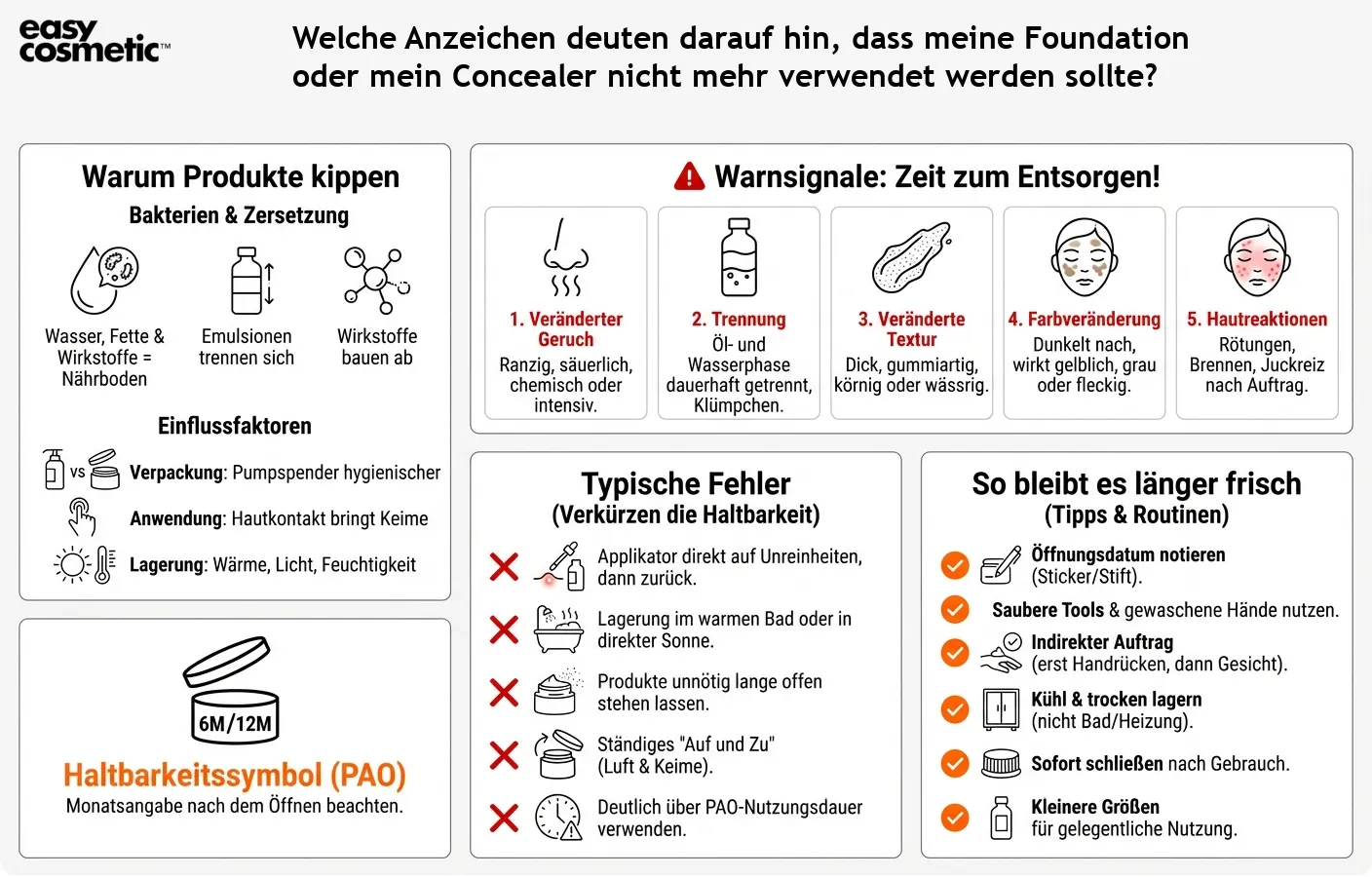 Welche Anzeichen deuten darauf hin, dass meine Foundation oder mein Concealer nicht mehr verwendet werden sollte?