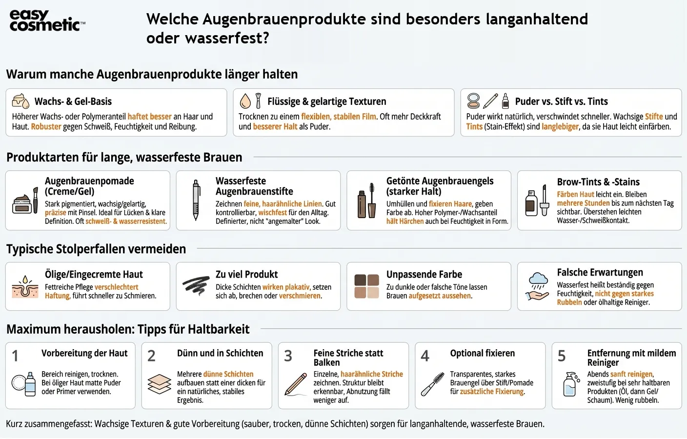 Welche Augenbrauenprodukte sind besonders langanhaltend oder wasserfest?