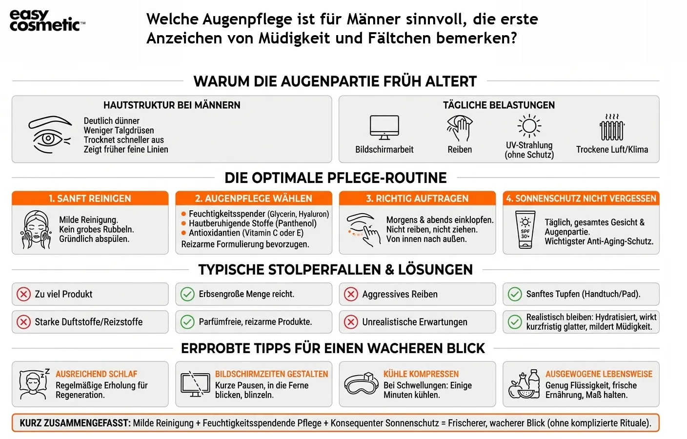 Welche Augenpflege ist für Männer sinnvoll, die erste Anzeichen von Müdigkeit und Fältchen bemerken?
