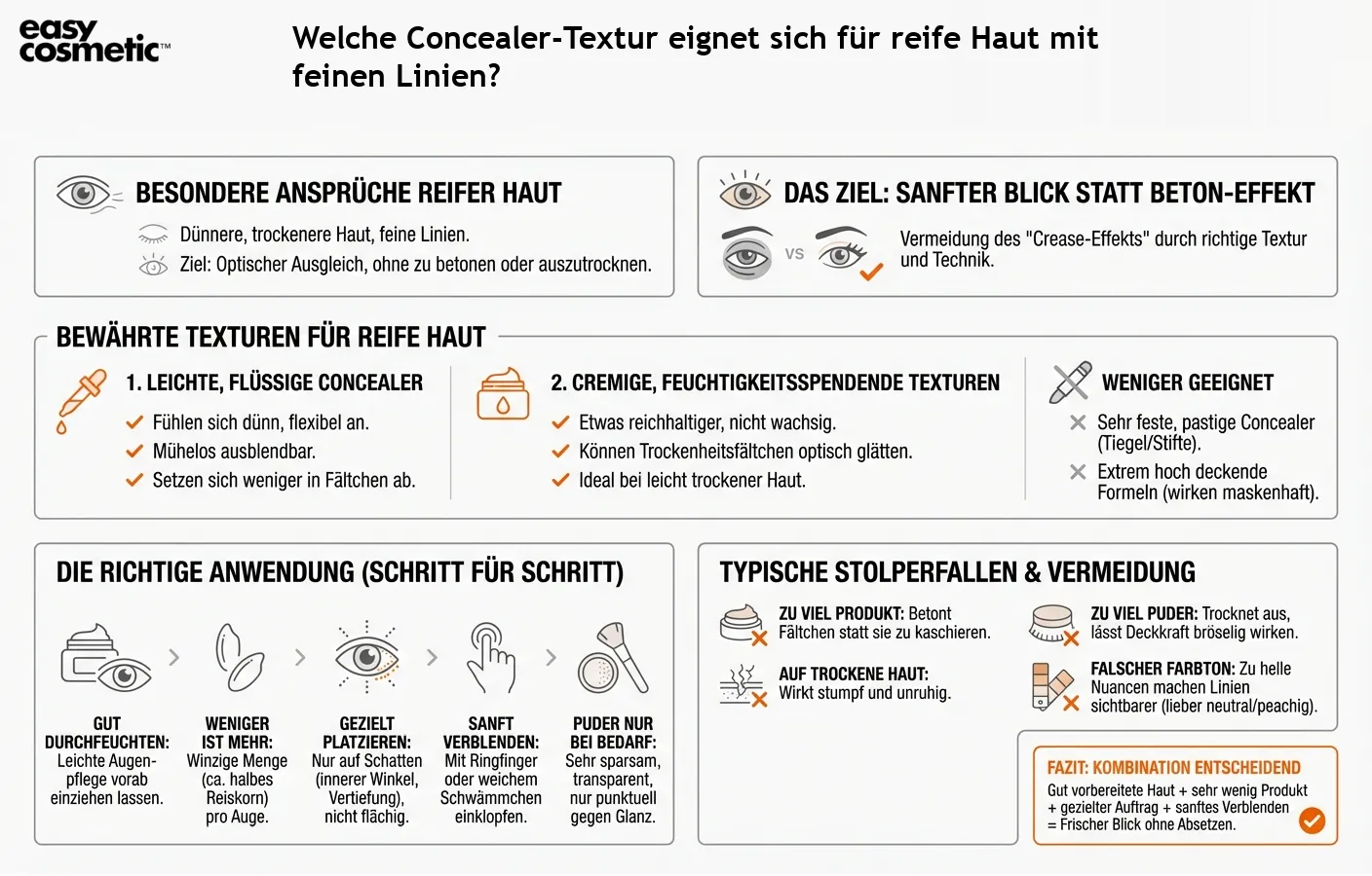 Welche Concealer-Textur eignet sich für reife Haut mit feinen Linien?