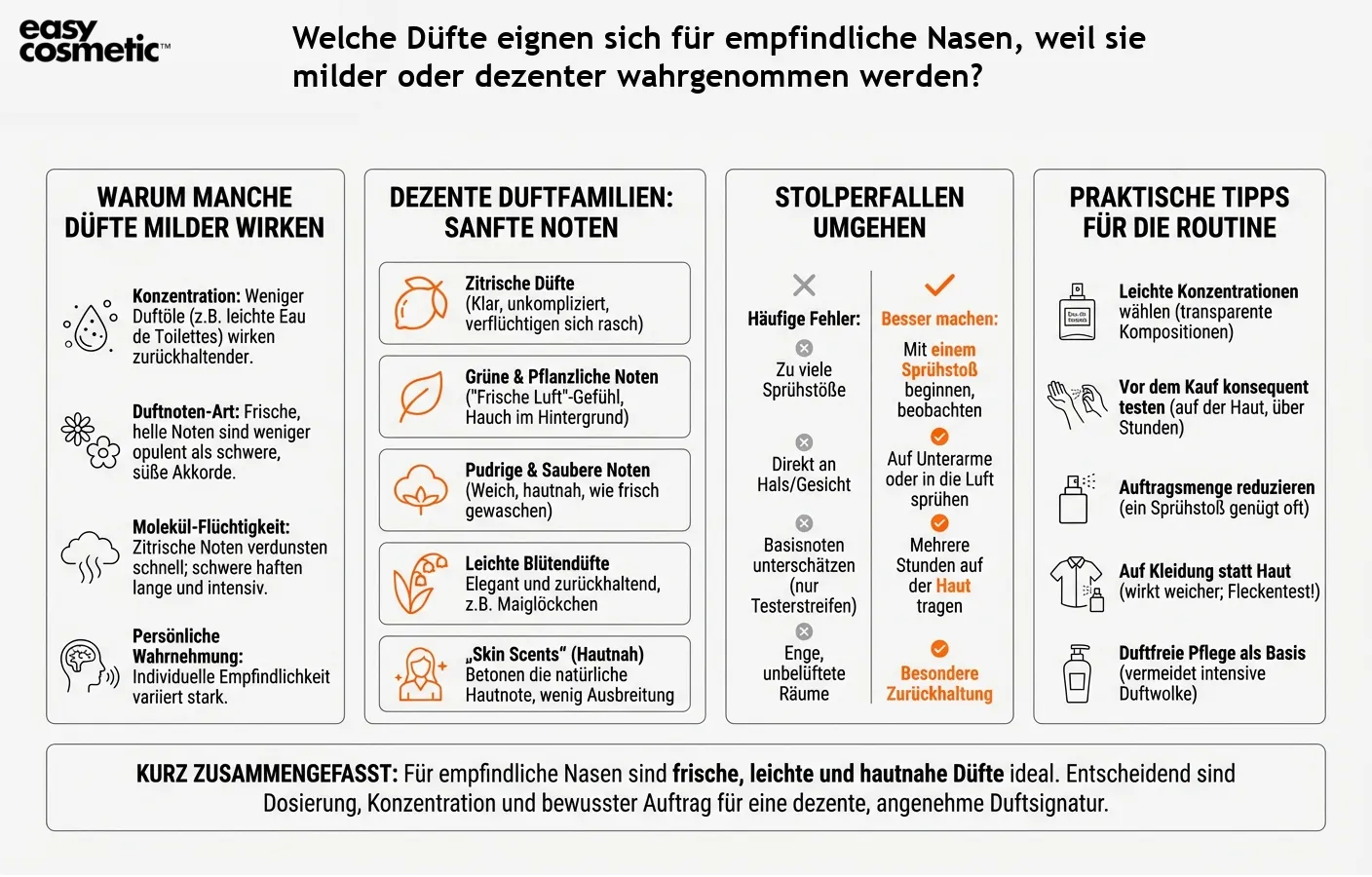 Welche Düfte eignen sich für empfindliche Nasen, weil sie milder oder dezenter wahrgenommen werden?