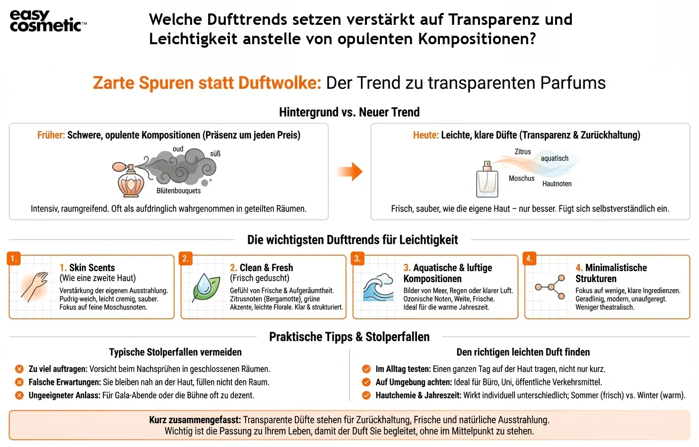Welche Dufttrends setzen verstärkt auf Transparenz und Leichtigkeit anstelle von opulenten Kompositionen?