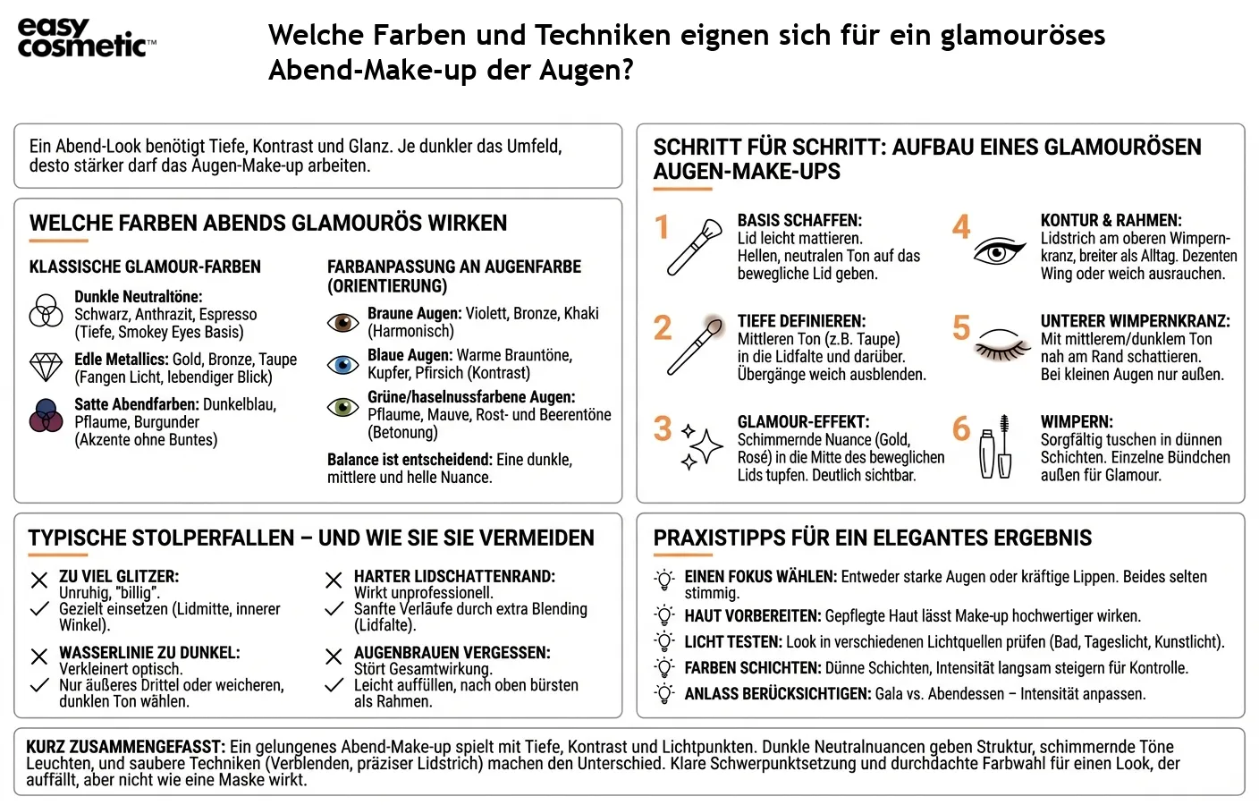 Welche Farben und Techniken eignen sich für ein glamouröses Abend-Make-up der Augen?
