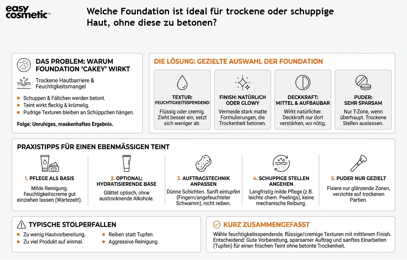 Welche Foundation ist ideal für trockene oder schuppige Haut, ohne diese zu betonen?