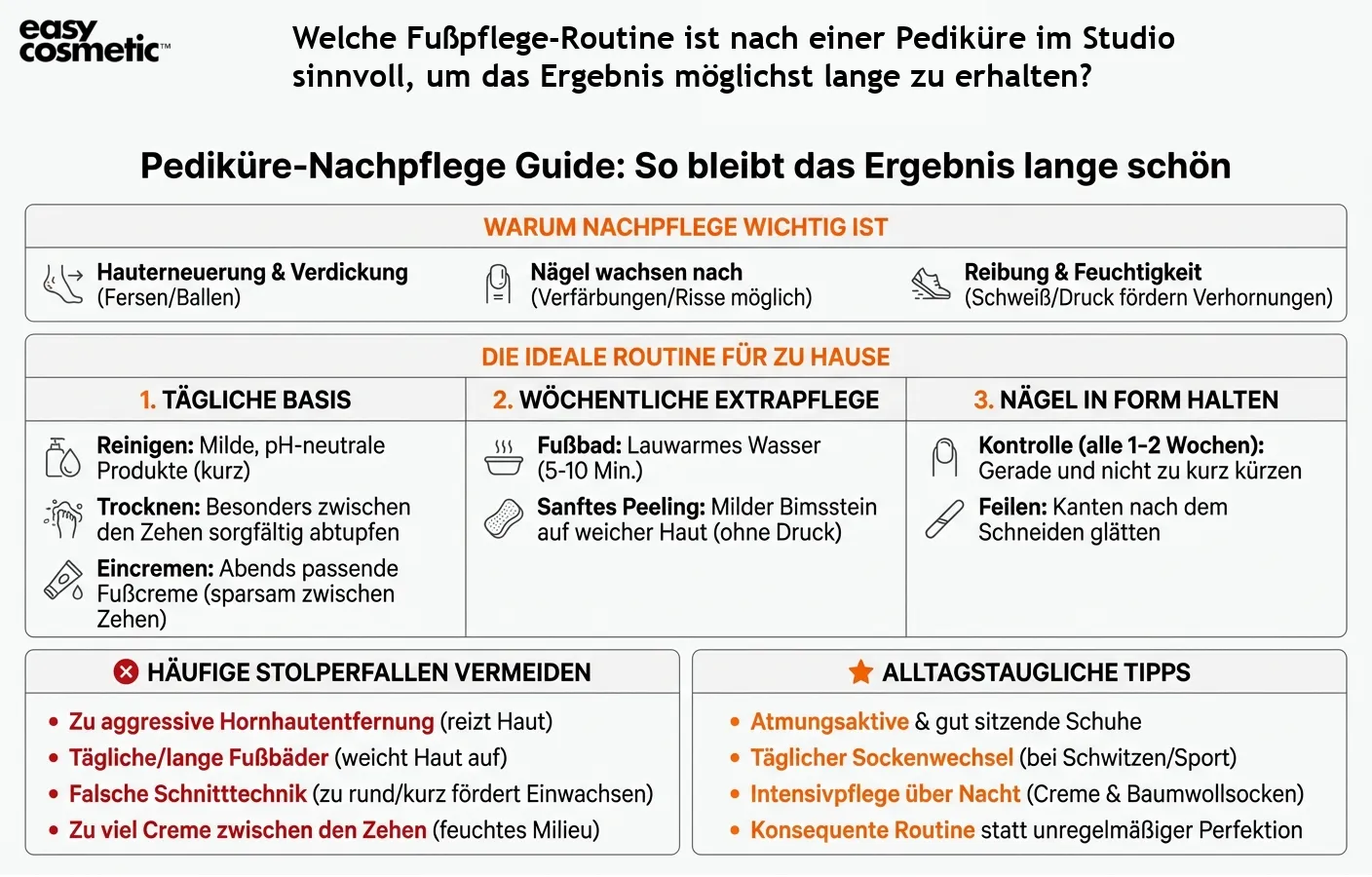 Welche Fußpflege-Routine ist nach einer Pediküre im Studio sinnvoll, um das Ergebnis möglichst lange zu erhalten?