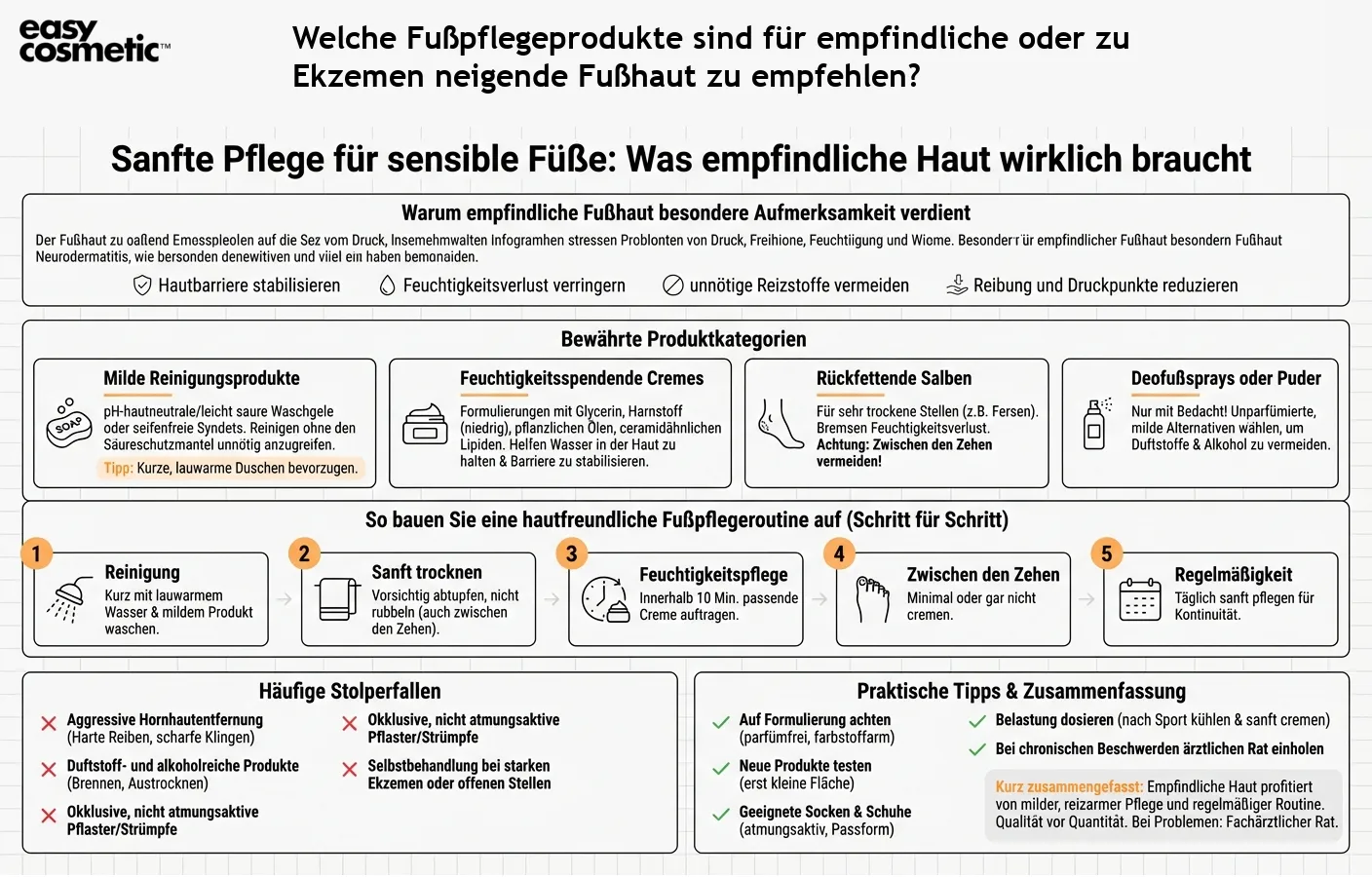 Welche Fußpflegeprodukte sind für empfindliche oder zu Ekzemen neigende Fußhaut zu empfehlen?