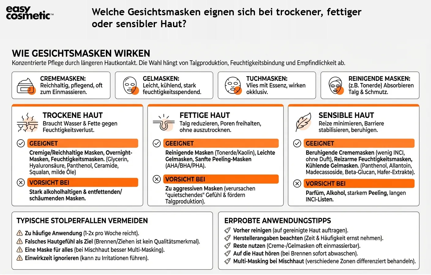 Welche Gesichtsmasken eignen sich bei trockener, fettiger oder sensibler Haut?