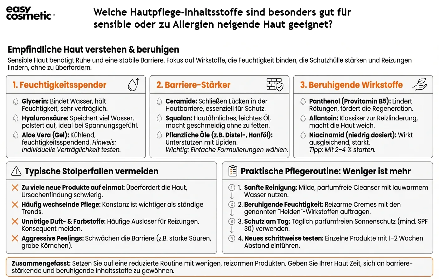 Welche Hautpflege-Inhaltsstoffe sind besonders gut für sensible oder zu Allergien neigende Haut geeignet?
