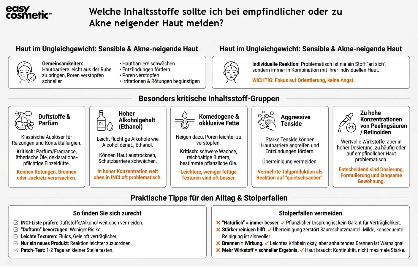 Welche Inhaltsstoffe sollte ich bei empfindlicher oder zu Akne neigender Haut meiden?