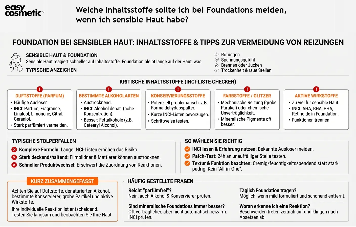 Welche Inhaltsstoffe sollte ich bei Foundations meiden, wenn ich sensible Haut habe?