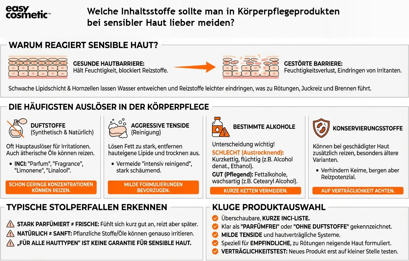 Welche Inhaltsstoffe sollte man in Körperpflegeprodukten bei sensibler Haut lieber meiden?