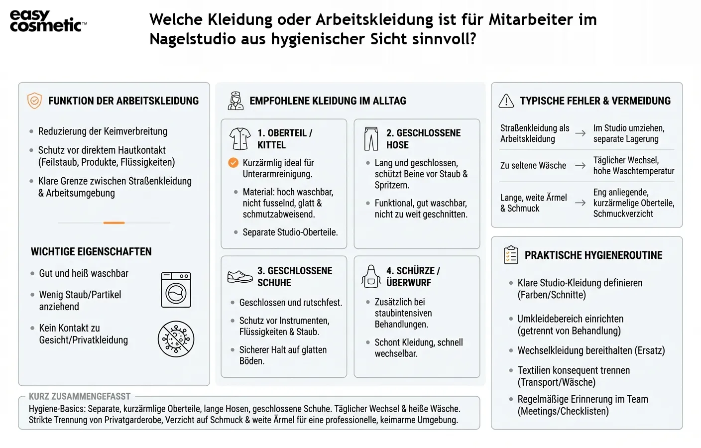 Welche Kleidung oder Arbeitskleidung ist für Mitarbeiter im Nagelstudio aus hygienischer Sicht sinnvoll?