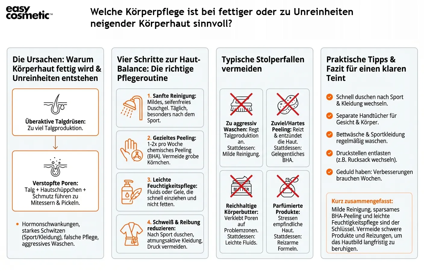 Welche Körperpflege ist bei fettiger oder zu Unreinheiten neigender Körperhaut sinnvoll?