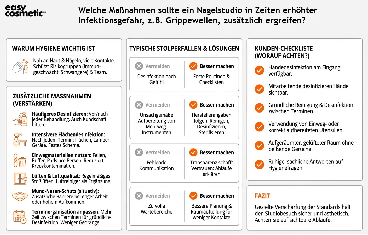 Welche Maßnahmen sollte ein Nagelstudio in Zeiten erhöhter Infektionsgefahr, z.B. Grippewellen, zusätzlich ergreifen?