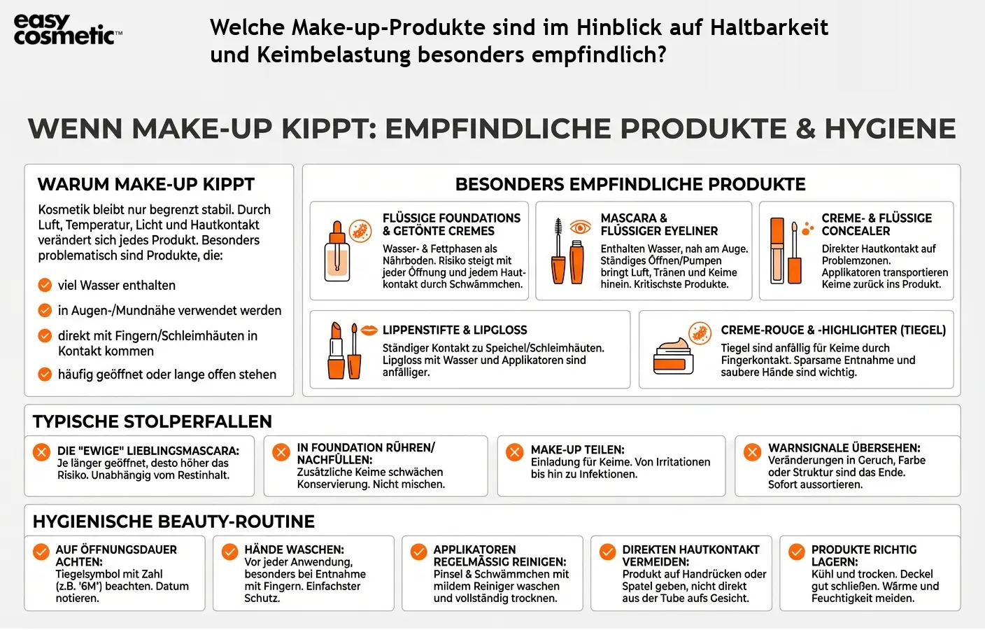 Welche Make-up-Produkte sind im Hinblick auf Haltbarkeit und Keimbelastung besonders empfindlich?