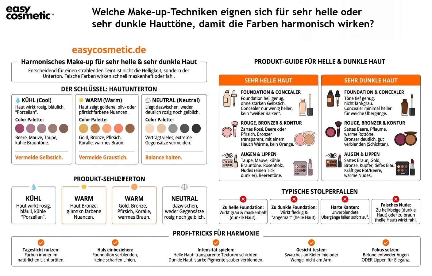 Welche Make-up-Techniken eignen sich für sehr helle oder sehr dunkle Hauttöne, damit die Farben harmonisch wirken?