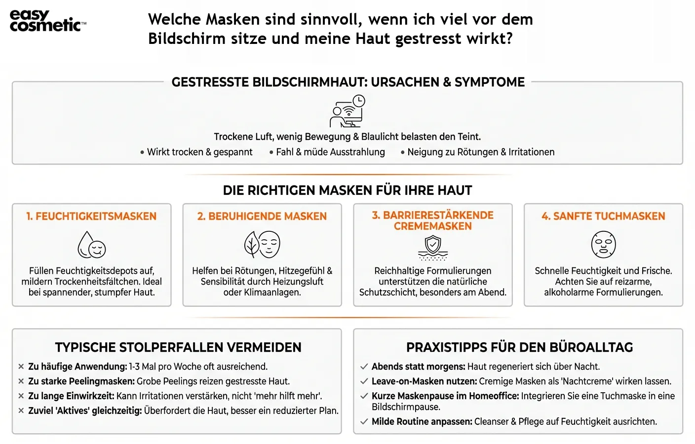 Welche Masken sind sinnvoll, wenn ich viel vor dem Bildschirm sitze und meine Haut gestresst wirkt?