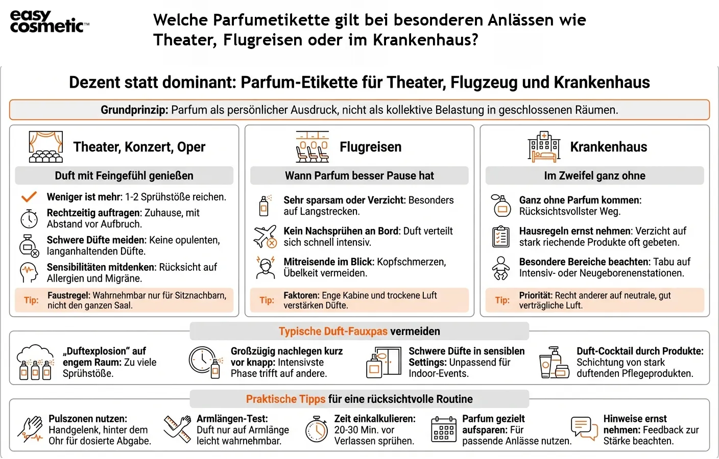 Welche Parfumetikette gilt bei besonderen Anlässen wie Theater, Flugreisen oder im Krankenhaus?