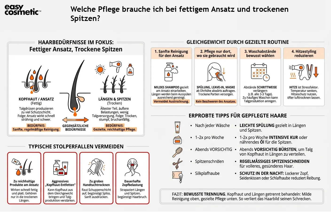 Welche Pflege brauche ich bei fettigem Ansatz und trockenen Spitzen?