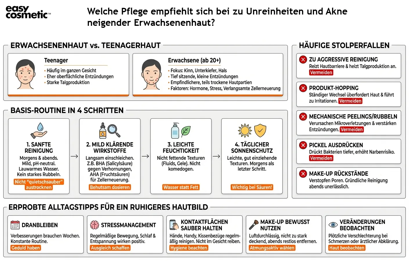 Welche Pflege empfiehlt sich bei zu Unreinheiten und Akne neigender Erwachsenenhaut?