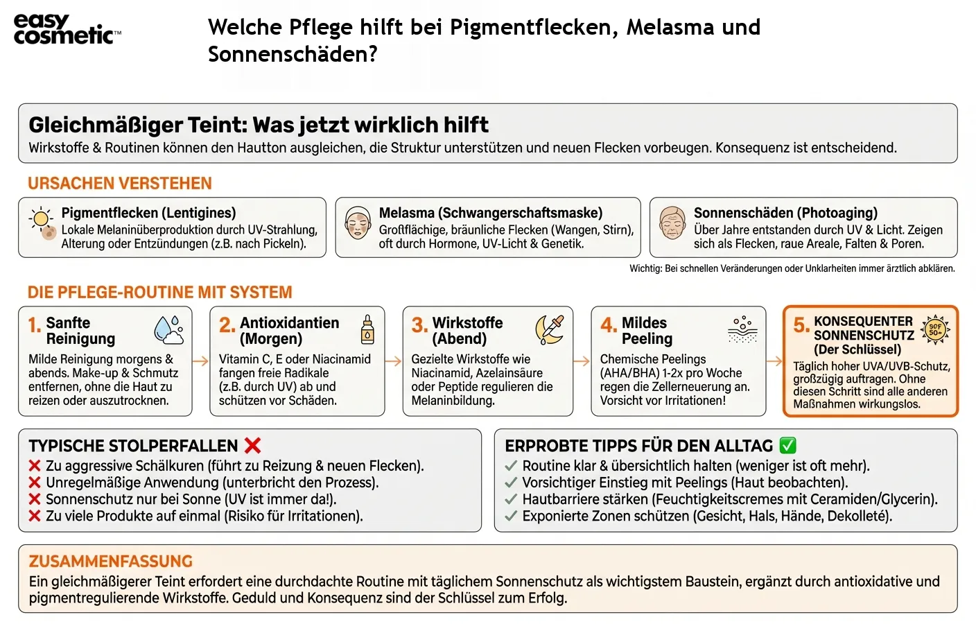 Welche Pflege hilft bei Pigmentflecken, Melasma und Sonnenschäden?