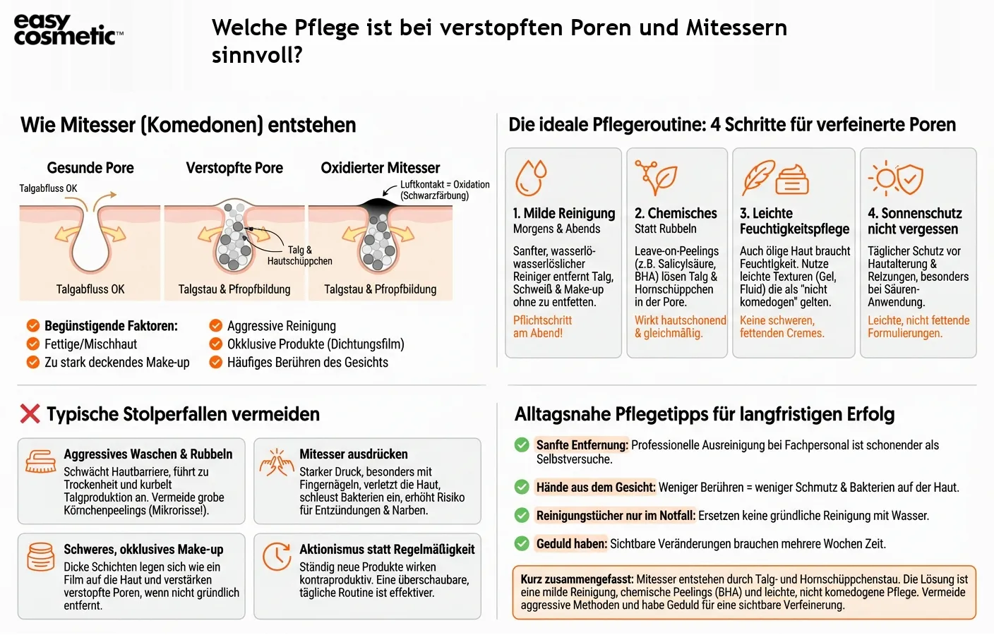 Welche Pflege ist bei verstopften Poren und Mitessern sinnvoll?