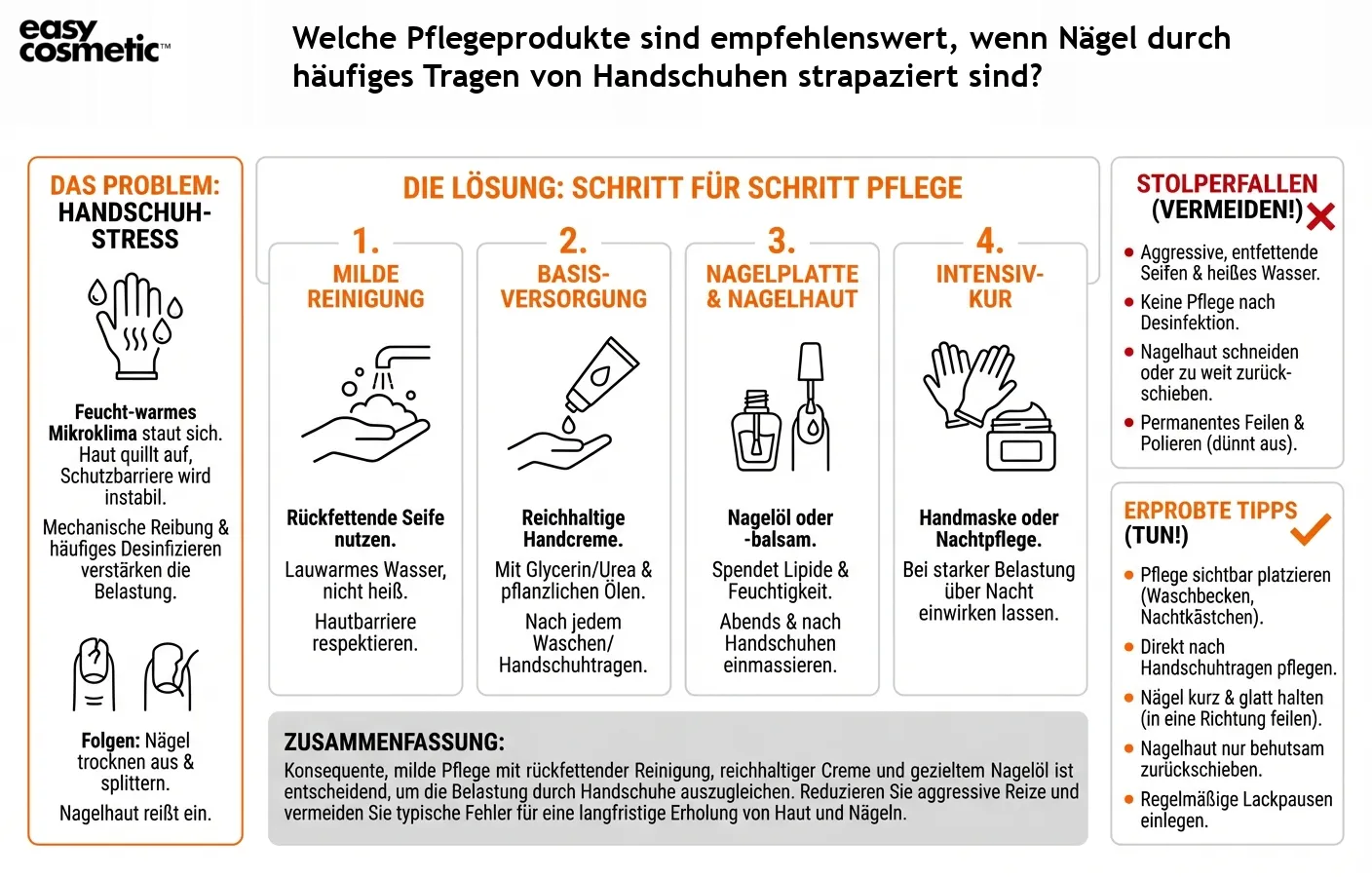 Welche Pflegeprodukte sind empfehlenswert, wenn Nägel durch häufiges Tragen von Handschuhen strapaziert sind?