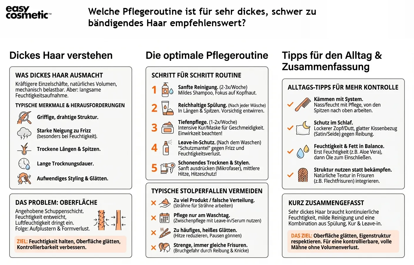 Welche Pflegeroutine ist für sehr dickes, schwer zu bändigendes Haar empfehlenswert?