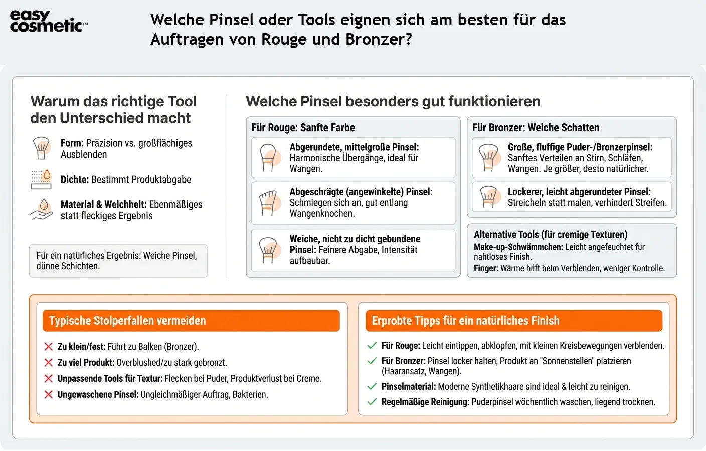Welche Pinsel oder Tools eignen sich am besten für das Auftragen von Rouge und Bronzer?