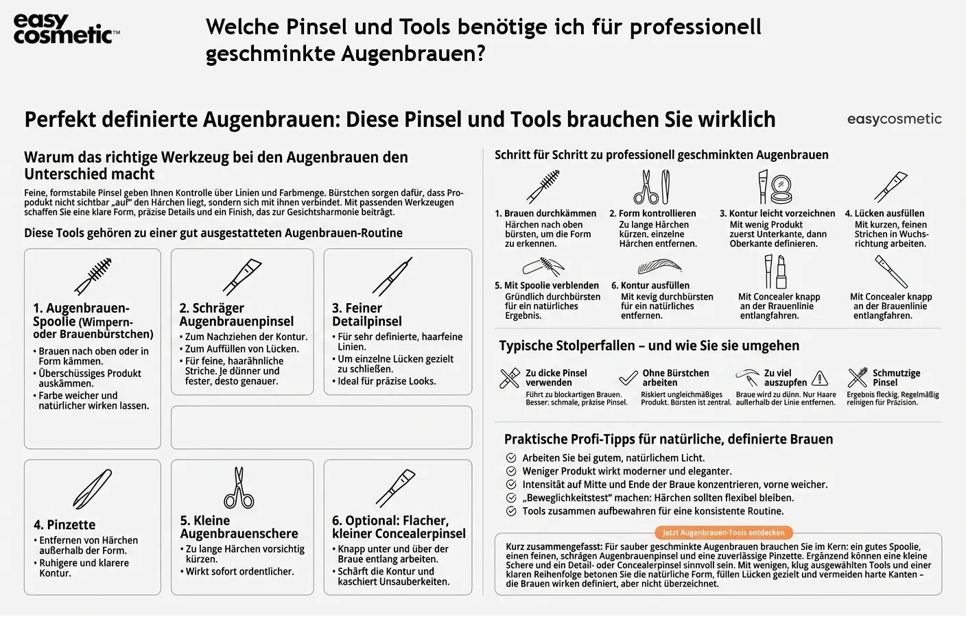 Welche Pinsel und Tools benötige ich für professionell geschminkte Augenbrauen?