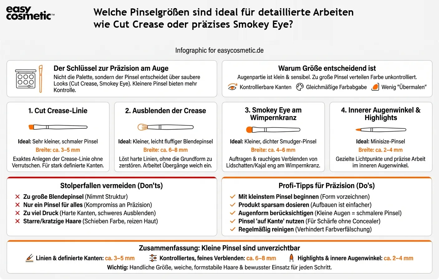 Welche Pinselgrößen sind ideal für detaillierte Arbeiten wie Cut Crease oder präzises Smokey Eye?