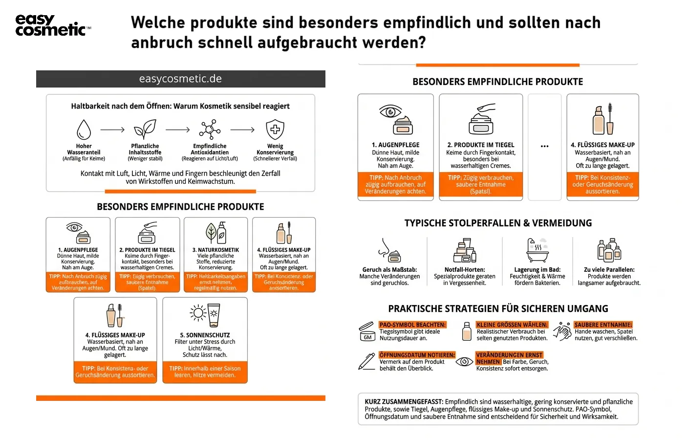 Welche Produkte sind besonders empfindlich und sollten nach Anbruch schnell aufgebraucht werden?